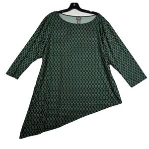 Chico's Travelers Tunic Top 3 Women's XL Assymetric Hem Geometric Classic EUC